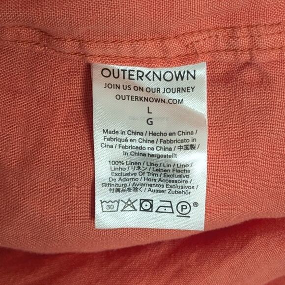 Outerknown Retrograde Linen Button Down Coverall Jumpsuit in Coral, Size Large - Picture 8 of 8